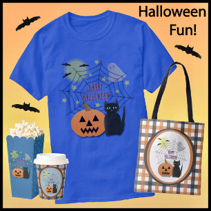 Zwarte kat & pompoen niet eng Halloween T-shirt
