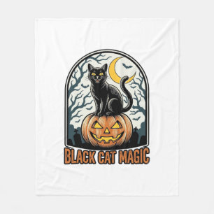 Zwarte Kat Pompoen Vintage Halloween Gravure_1 Fleece Deken