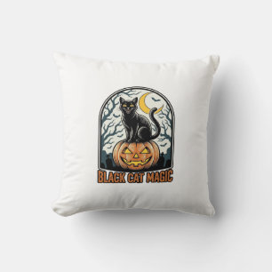 Zwarte Kat Pompoen Vintage Halloween Gravure_1 Kussen