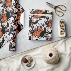 Zwarte kat pompoenen cadeaupapier