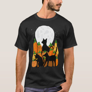 Zwarte Kat & Pompoenen Halloween Volle Maan Griez T-shirt