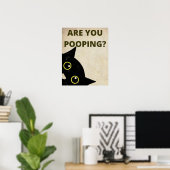 Zwarte kat... poopretro Poster. Poster (Thuiskantoor)