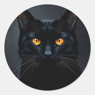 Zwarte kat portret met gele ogen ronde sticker
