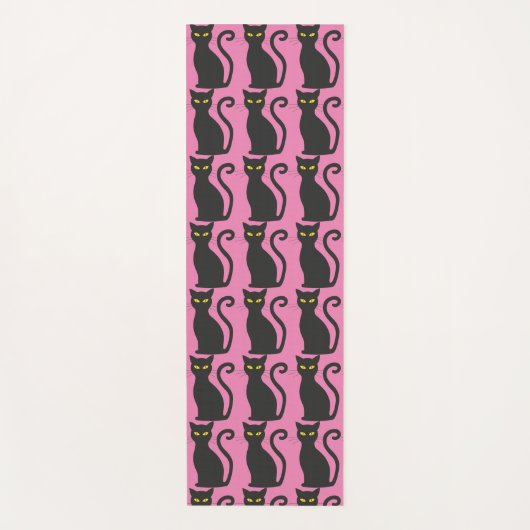 ZWARTE KAT PRINT OP ROZE YOGA MAT (Voorkant)