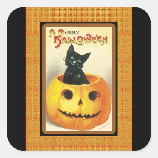  zwarte kat Pumpkin Halloween Sticker (Voorkant)