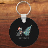 Zwarte Kat Pushing Kerstboom Wat Xmas Lights Sleutelhanger (Voorkant)