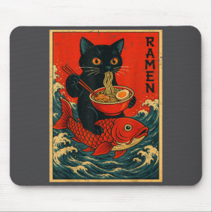 Zwarte Kat Ramen Japanse Grafische T-shirts Voor M Muismat
