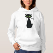 Zwarte Kat Retro Groene Ogen Halloween Silhouet Hoodie (Voorkant)
