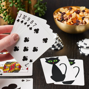 Zwarte Kat Retro Groene Ogen Halloween Silhouet Pokerkaarten