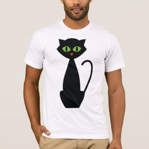 Zwarte Kat Retro Groene Ogen Halloween Silhouet T-shirt