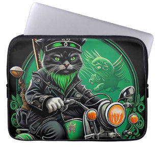 Zwarte kat rijdt op fiets St. Patrick's Day Laptop Sleeve