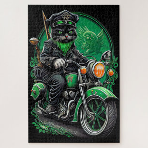 Zwarte kat rijdt op fiets St. Patrick's Day Legpuzzel