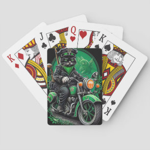 Zwarte kat rijdt op fiets St. Patrick's Day Pokerkaarten