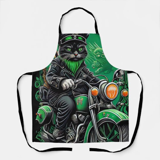 Zwarte kat rijdt op fiets St. Patrick's Day Schort (Voorkant)