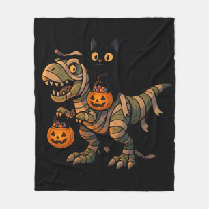 Zwarte Kat rijdt op Mummie T-Rex – Schattige Hallo Fleece Deken