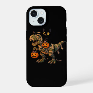 Zwarte Kat rijdt op Mummie T-Rex – Schattige Hallo iPhone 15 Hoesje