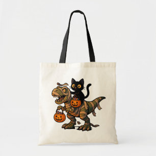 Zwarte Kat rijdt op Mummie T-Rex – Schattige Hallo Tote Bag