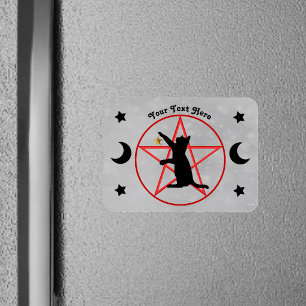 Zwarte Kat Rode Pentagram Zwarte Manen Sterren Gri Magneet