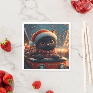 Zwarte Kat Roller Coaster Kerstmis Servet