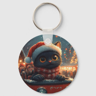 Zwarte Kat Roller Coaster Kerstmis Sleutelhanger