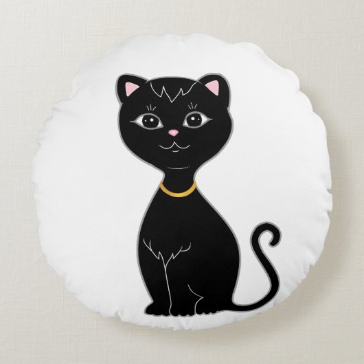 Zwarte kat rond kussen (Voorkant)