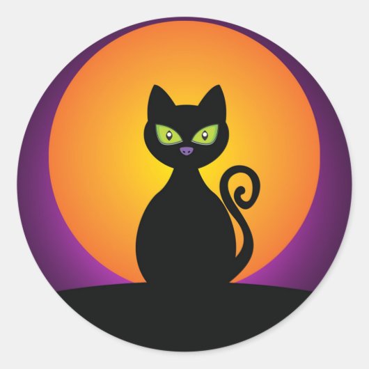 Zwarte kat ronde sticker (Voorkant)