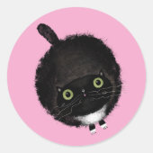 Zwarte kat ronde sticker (Voorkant)