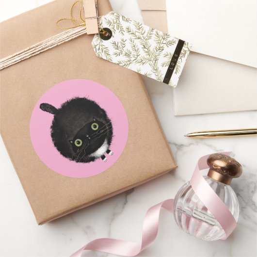 Zwarte kat ronde sticker (Geschenken)