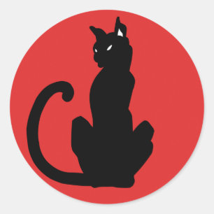 Zwarte kat ronde sticker