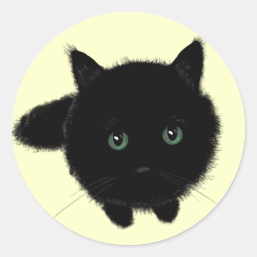 Zwarte kat ronde sticker (Voorkant)