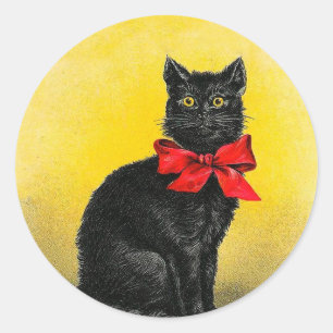 zwarte kat ronde sticker