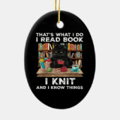 Zwarte kat Rood Boek Knit Schrijver Reader Boekhou Keramisch Ornament (Achterkant)