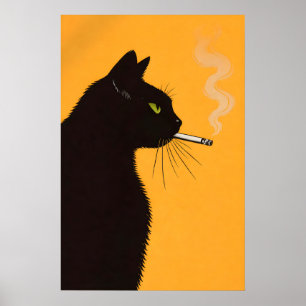 Zwarte Kat Rook Poster, Retro Kat Muurkunst Poster