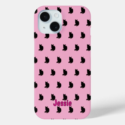 Zwarte kat (roze) Case-Mate iPhone case (Achterkant)
