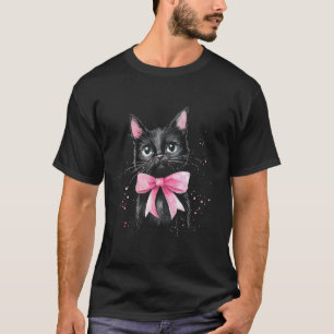Zwarte Kat Roze Coquette Strik Sierlint Schattig K T-shirt