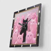 Zwarte kat Roze katten Vierkante Klok (Hoek)