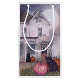 Zwarte kat roze pompoen & spookhuis Halloween Klein Cadeauzakje