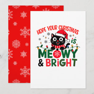 Zwarte kat Santa Meowy & heldere kerst Feestdagenkaart