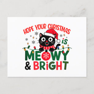 Zwarte kat Santa Meowy & heldere kerst Feestdagenkaart