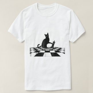 Zwarte Kat Schaakmat Kunst T-shirt