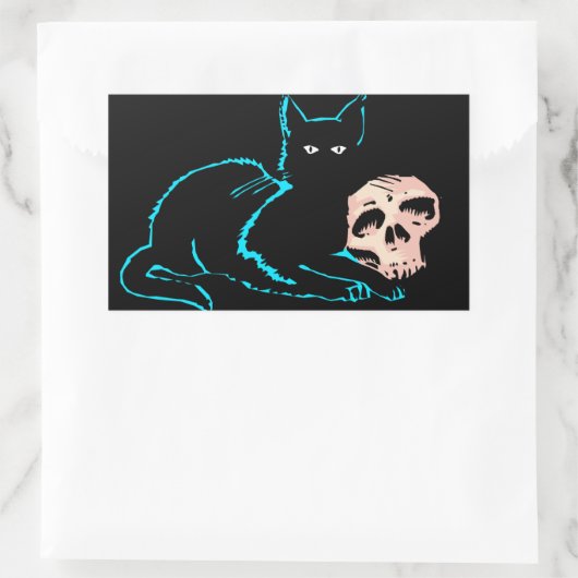 Zwarte kat & schedel Halloween blanco kaart Rechthoekige Sticker (Tas)