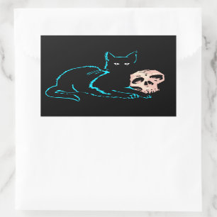 Zwarte kat & schedel Halloween blanco kaart Rechthoekige Sticker