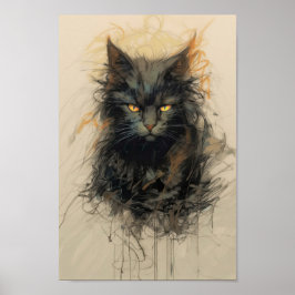 Zwarte kat schets "Feline Enigma" Poster
