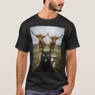 Zwarte Kat Selfie Met Koeien Grappige Dierenliefhe T-shirt