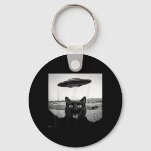 Zwarte Kat Selfie Ufo Alien Grappige Cadeaus Voor Sleutelhanger