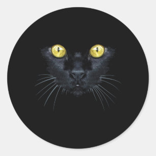 Zwarte Kat Shirt Halloween Griezeld Griezeld Gele  Ronde Sticker