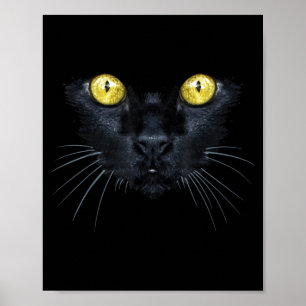 Zwarte Kat Shirt Halloween Griezelige Gele Ogen Ka Poster