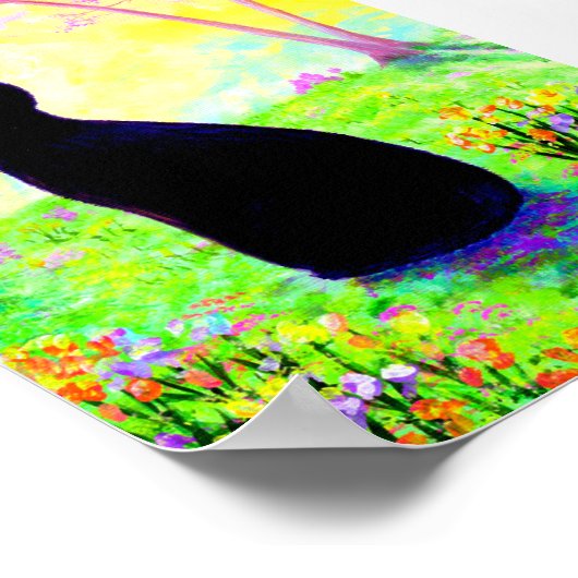 Zwarte kat Silhouette Bloemen Creationarts Poster (Hoek)