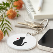 Zwarte Kat Silhouette Rode Roos NAAM Leuke Pet Lov Sleutelhanger (Voorkant Rechts)