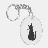 Zwarte Kat Silhouette Rode Roos NAAM Leuke Pet Lov Sleutelhanger (Voorkant Links)
